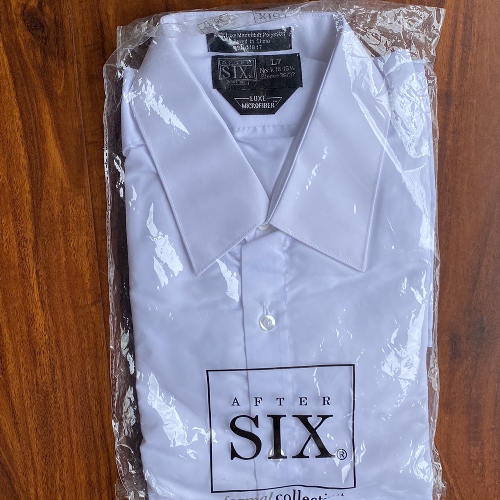 Brand new L-7 After Six white tuxedo shirt